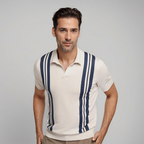 Men's Knitted Stripe Polo Smart Casual Tailored Summer Shirt