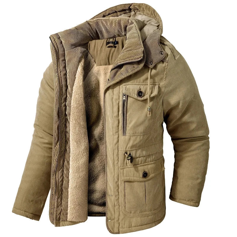 Women's Roomy Plush-Lined Parka with Drawcord Hood - Khaki