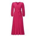 Women's Maxi Dress Pleated Wrap Waist Tie Long