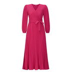 Women's Maxi Dress Pleated Wrap Waist Tie Long