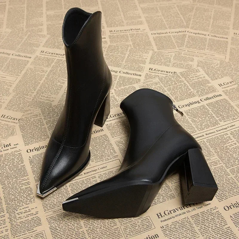 Women's Pointed-Toe Ankle Boots – Block Heel Shoes