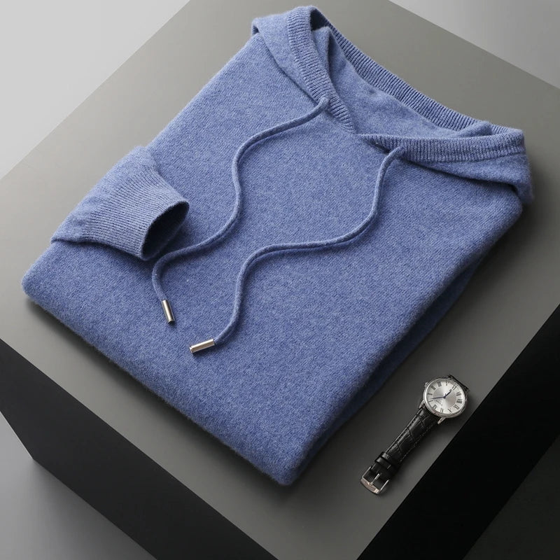 Men's Knitted Hoodie Relaxed Drawstring Pullover for Casual Wear