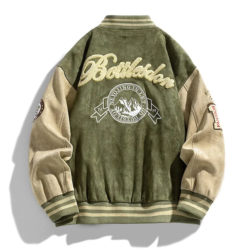 Men's Embroidered Varsity Jacket Relaxed College Layer for Streetwear