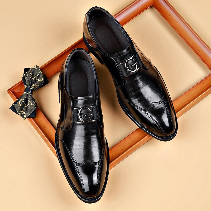 Men's Leather Monk Strap Shoes Polished Buckle Dress Shoes