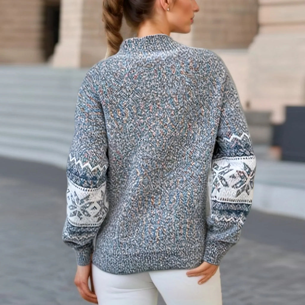 Women's Winter Snowflake Fair Isle Pullover with Raised Neck