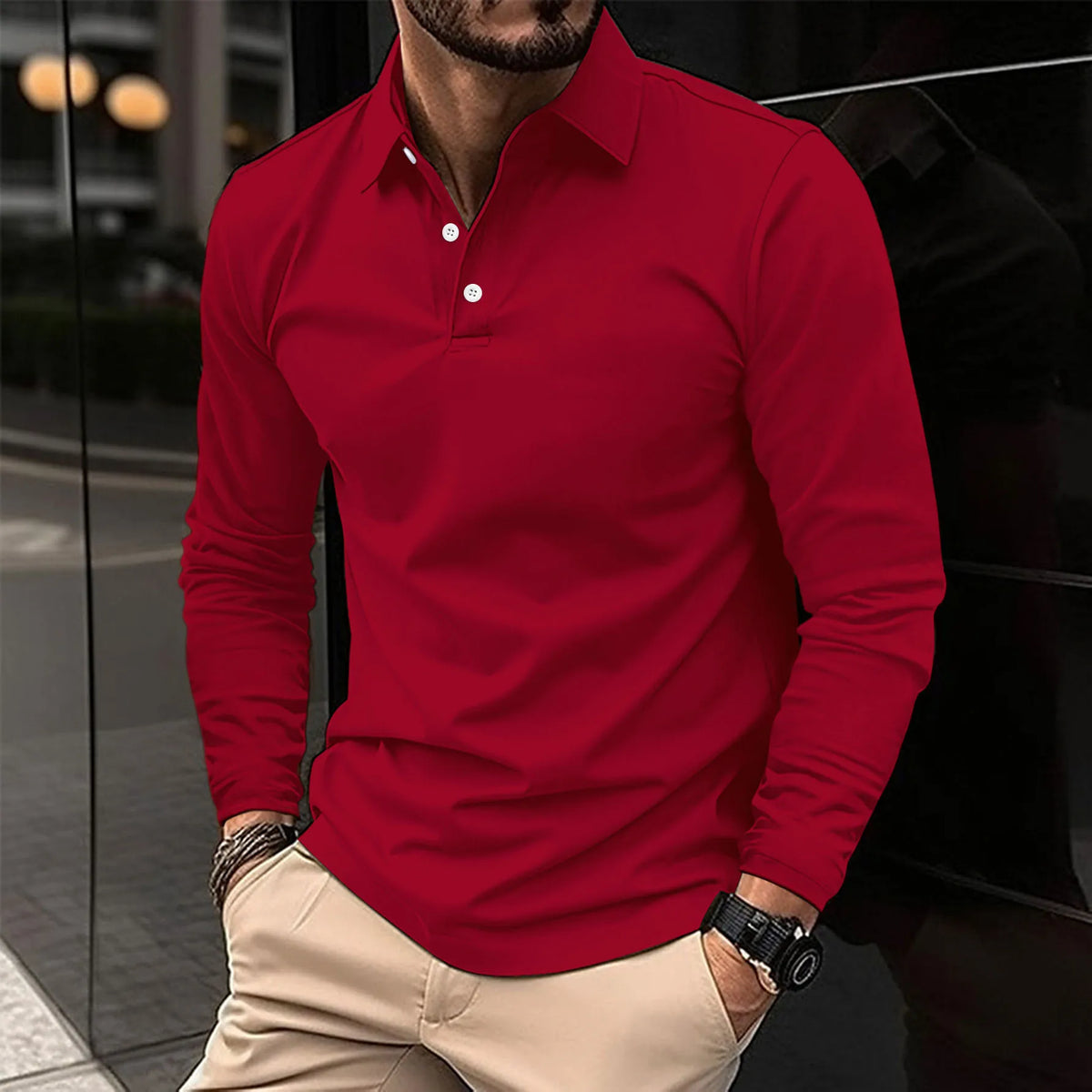 Men's Long Sleeve Polo Shirt Refined Tailored Everyday Essential