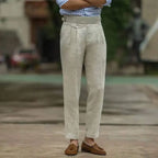 Men's High Waist Tailored Linen Trousers Elegant Casual Pants