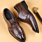 Men's Leather Monk Strap Shoes Polished Buckle Dress Shoes