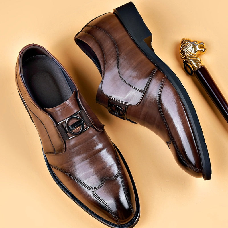Men's Leather Monk Strap Shoes Polished Buckle Dress Shoes