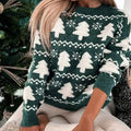 Women's Novelty Print Christmas Party Crewneck Sweater - Green