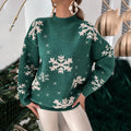 Women's Shimmer Snowflake Dropped Shoulder Holiday Sweater - Green