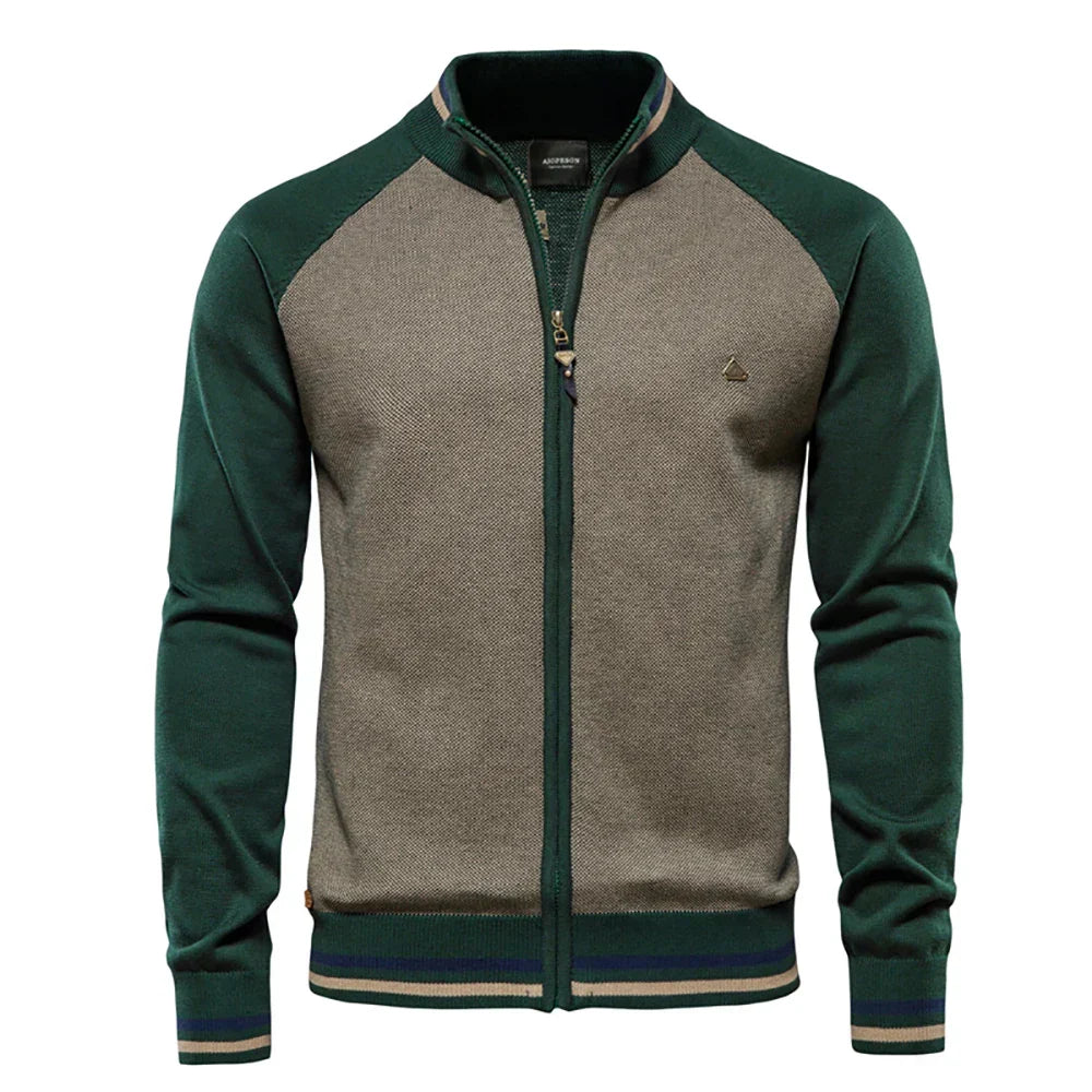 Men's Two Tone Zip Cardigan Ribbed Stand Collar Jacket