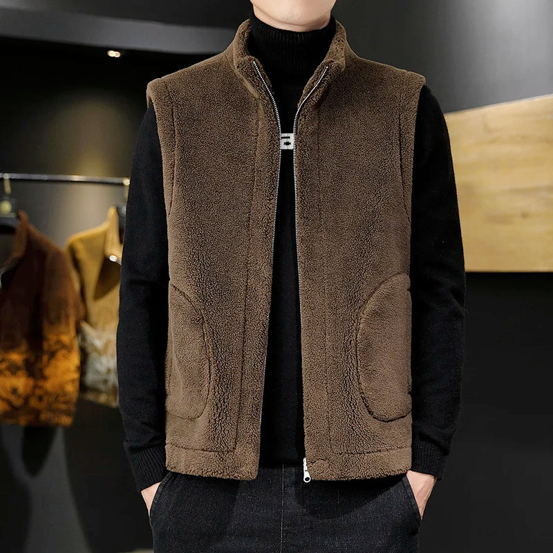 Men's Soft Sherpa Winter Vest With Full Zip and Pockets