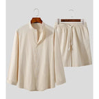 Men's Linen Cotton Summer Set Breathable Shirt and Relaxed