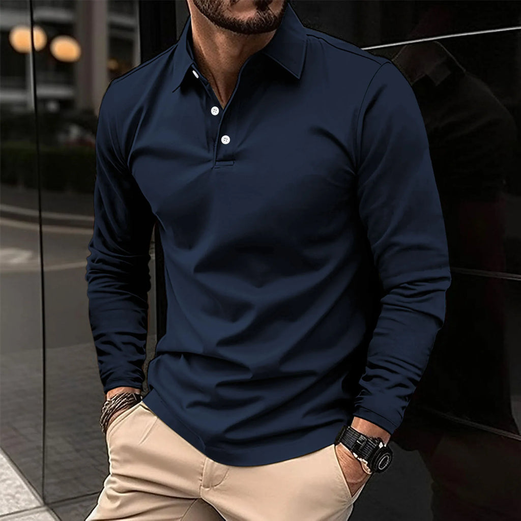 Men's Long Sleeve Polo Shirt Refined Tailored Everyday Essential