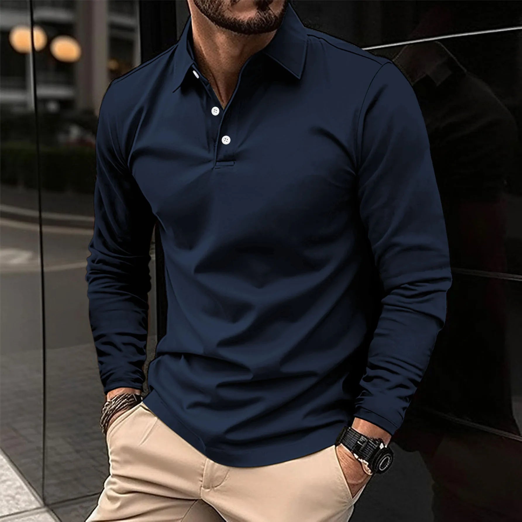 Men's Long Sleeve Polo Shirt Refined Tailored Everyday Essential