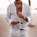 Men's Long Sleeve Linen Summer Casual Beach Shirt