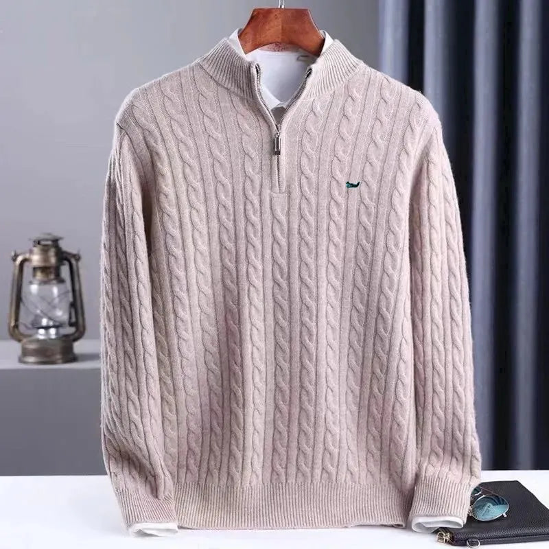 Men's Australian Merino Wool Zip Neck Sweater - Camel