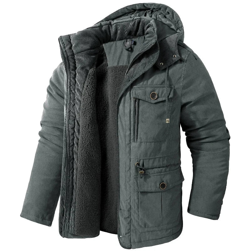 Women's Roomy Plush-Lined Parka with Drawcord Hood - Gray