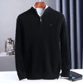 Men's Australian Merino Wool Zip Neck Sweater - Black