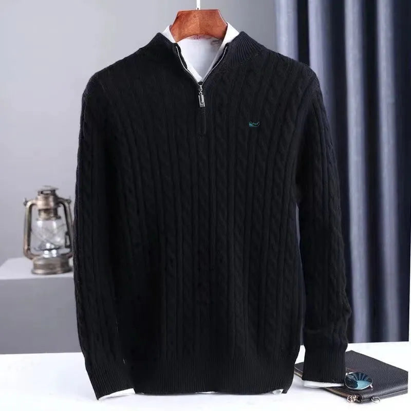 Men's Australian Merino Wool Zip Neck Sweater - Black