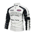 Men's Racer Leather Jacket With Embroidered Lettering - White