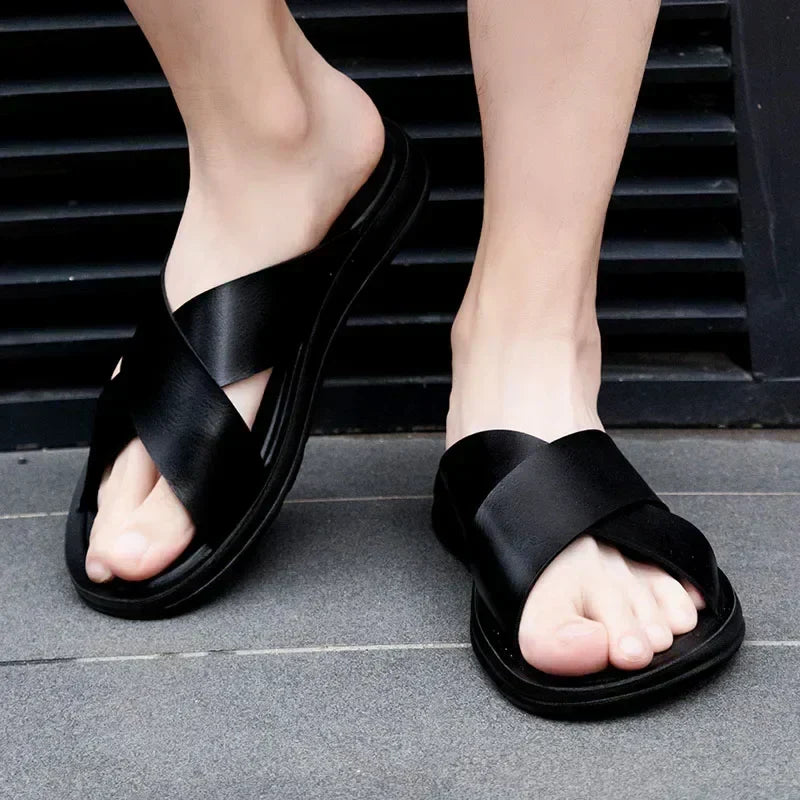 Men's Leather Slip On Sandals Italian Style Premium Comfortable