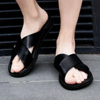 Men's Leather Slip On Sandals Italian Style Premium Comfortable