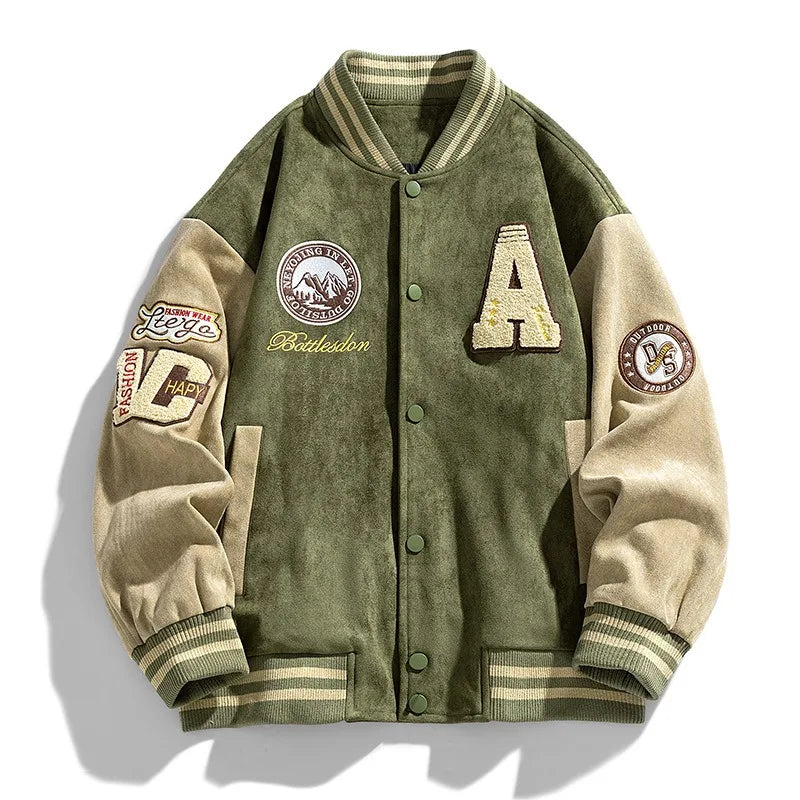 Men's Embroidered Varsity Jacket Relaxed College Layer for Streetwear