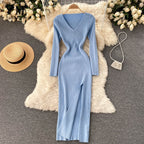 Women's Ribbed Knit Bodycon Maxi Dress – Long