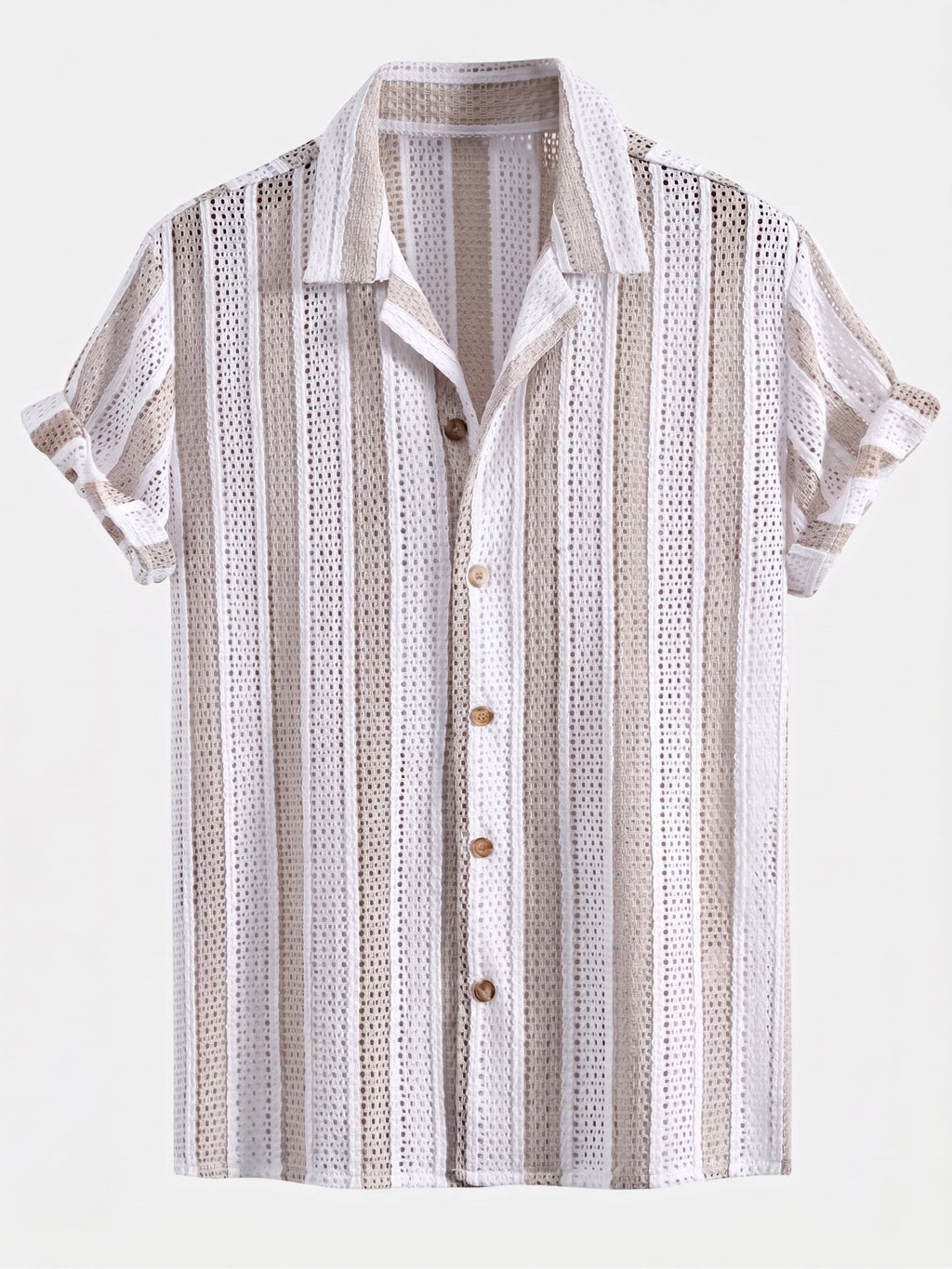 Men's Mesh Cuban Shirt Set Linen Blend Drawstring Shorts