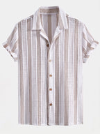 Men's Mesh Cuban Shirt Set Linen Blend Drawstring Shorts