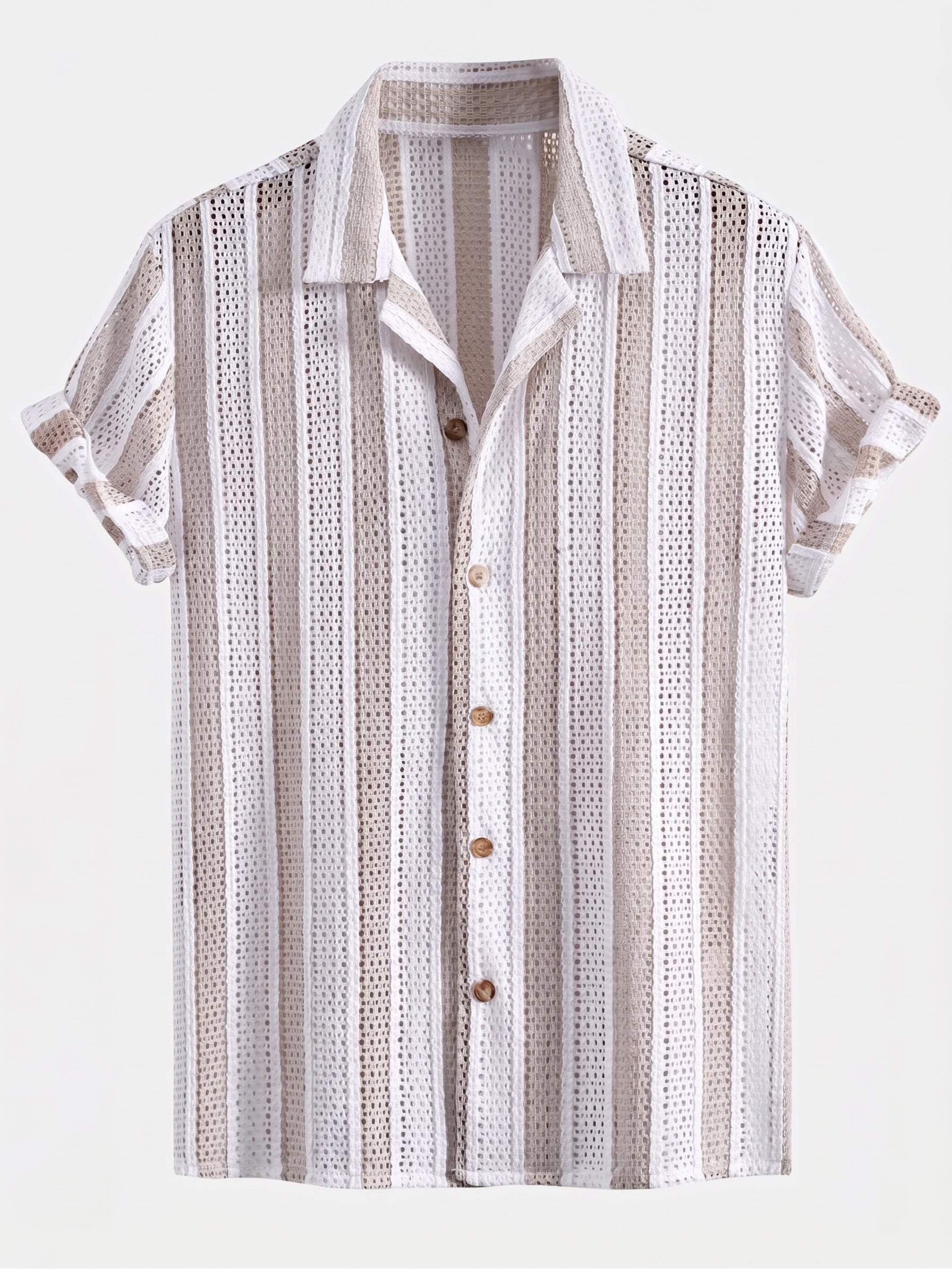 Men's Mesh Cuban Shirt Set Linen Blend Drawstring Shorts