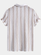 Men's Mesh Cuban Shirt Set Linen Blend Drawstring Shorts