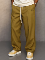 Men's Wide Leg Drawstring Pleated Casual Trousers