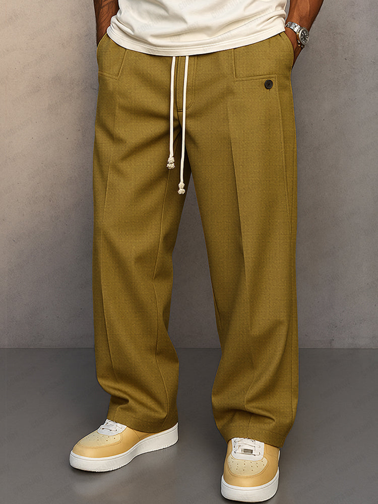 Men's Wide Leg Drawstring Pleated Casual Trousers