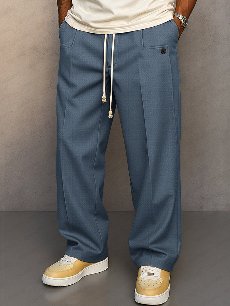 Men's Wide Leg Drawstring Pleated Casual Trousers