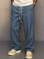 Men's Wide Leg Drawstring Pleated Casual Trousers