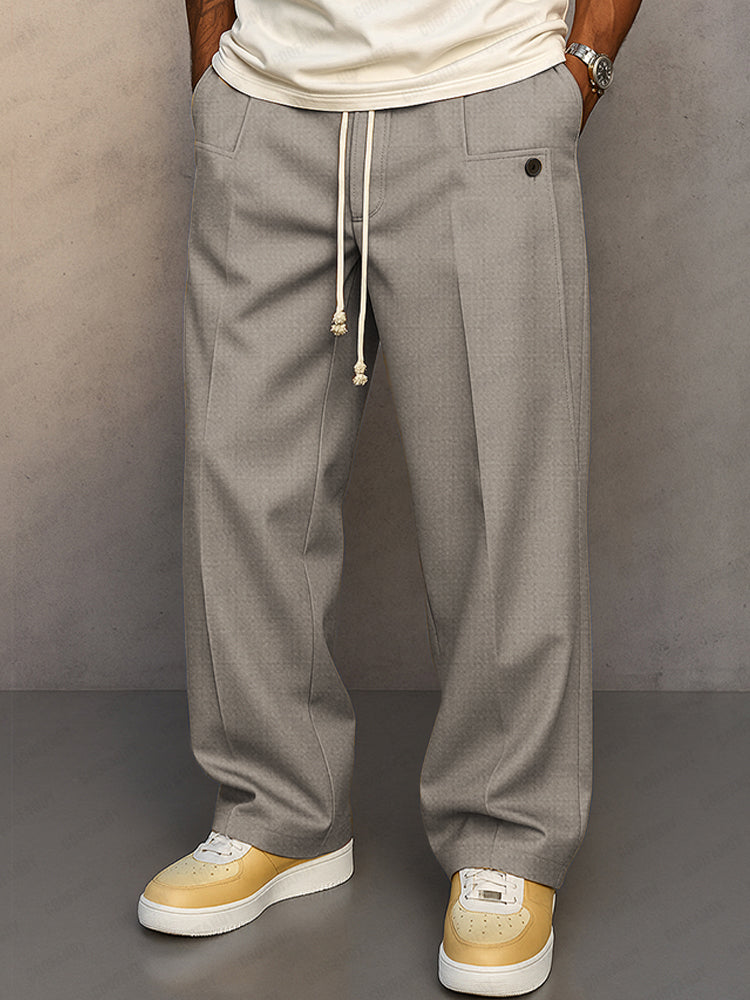 Men's Wide Leg Drawstring Pleated Casual Trousers