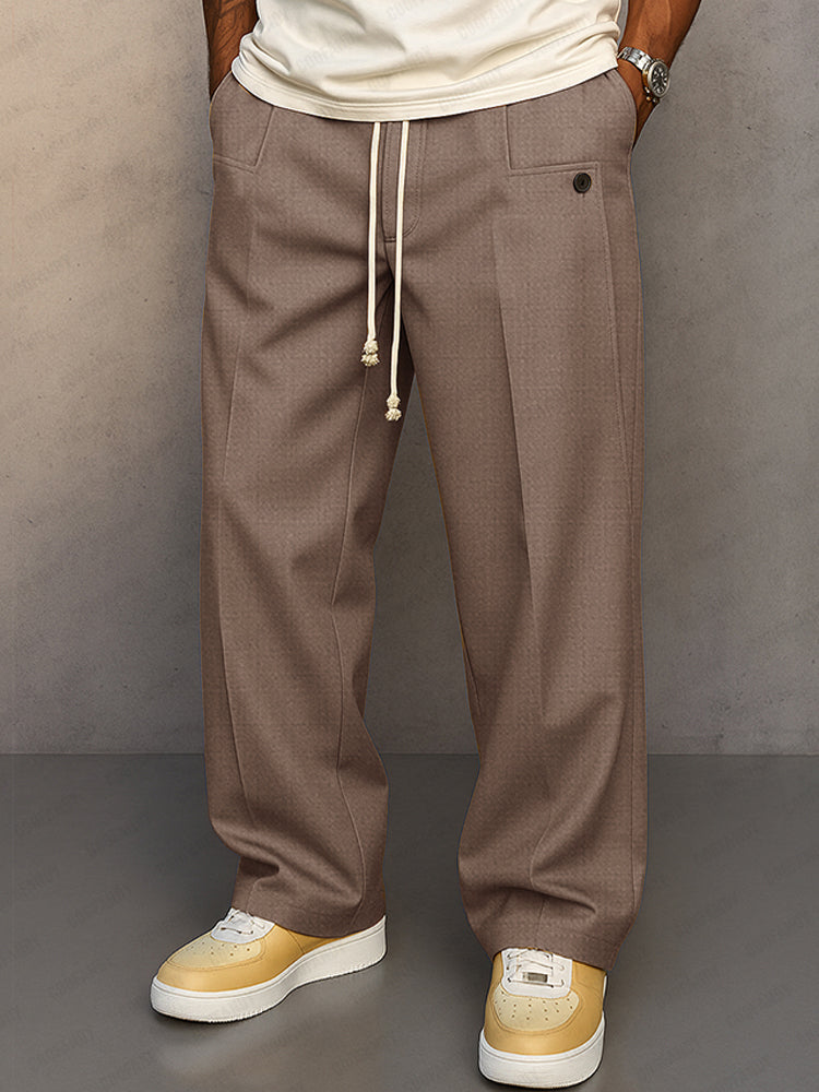 Men's Wide Leg Drawstring Pleated Casual Trousers