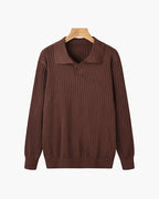 Men's Ribbed Knit Polo Sweater V Neck Slim Fit