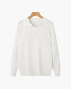 Men's Ribbed Knit Polo Sweater V Neck Slim Fit