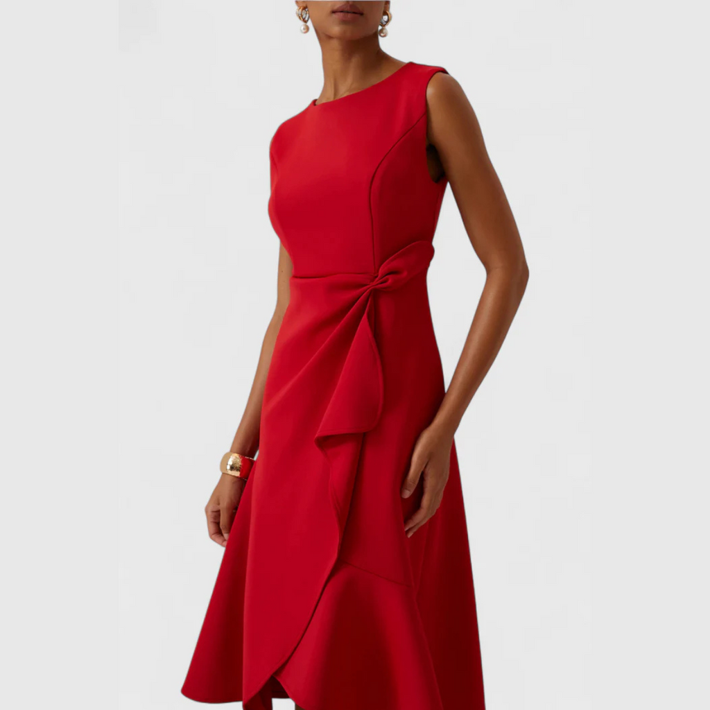 Women's Sleeveless Midi Dress With Draped Asymmetrical Hem