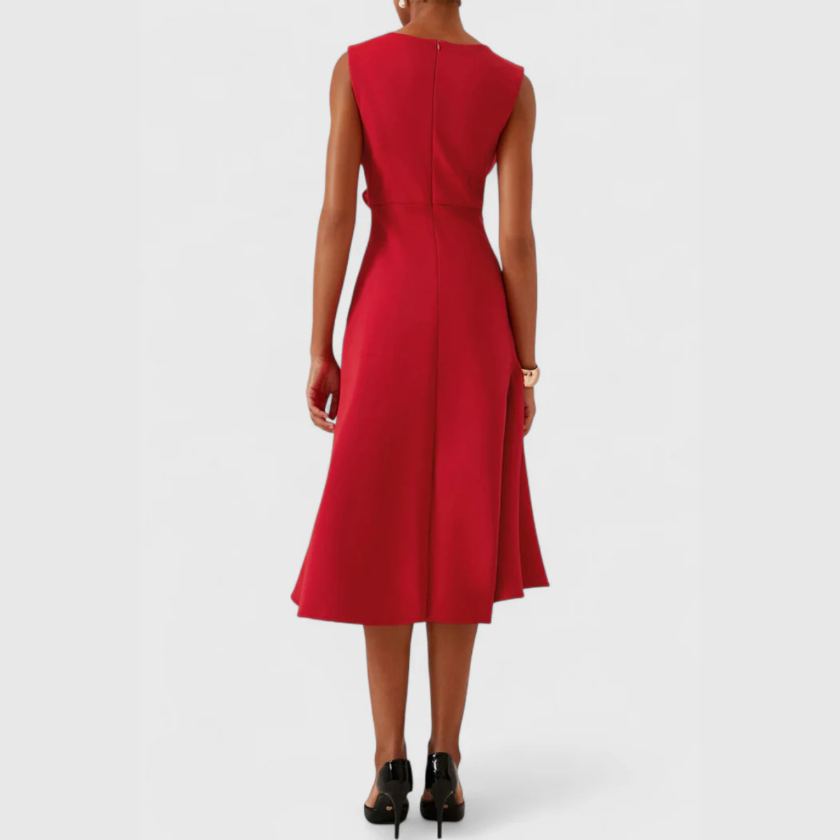 Women's Sleeveless Midi Dress With Draped Asymmetrical Hem