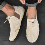 Men's Leather Loafers with Drawcord and Mesh Panels