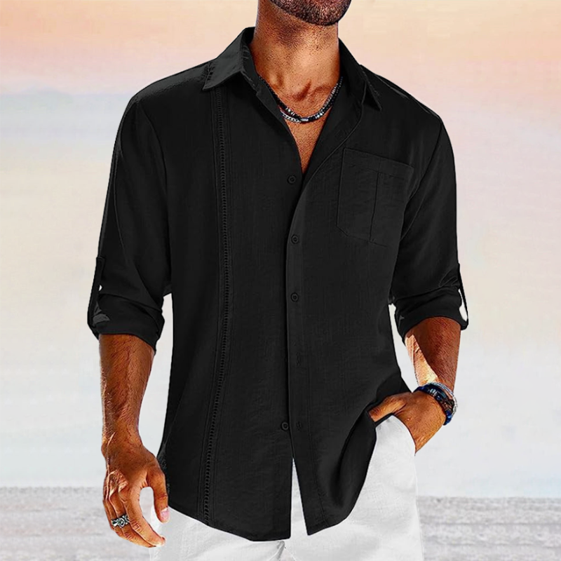 Men's Long Sleeve Casual Shirt With Decorative Stitching Detail
