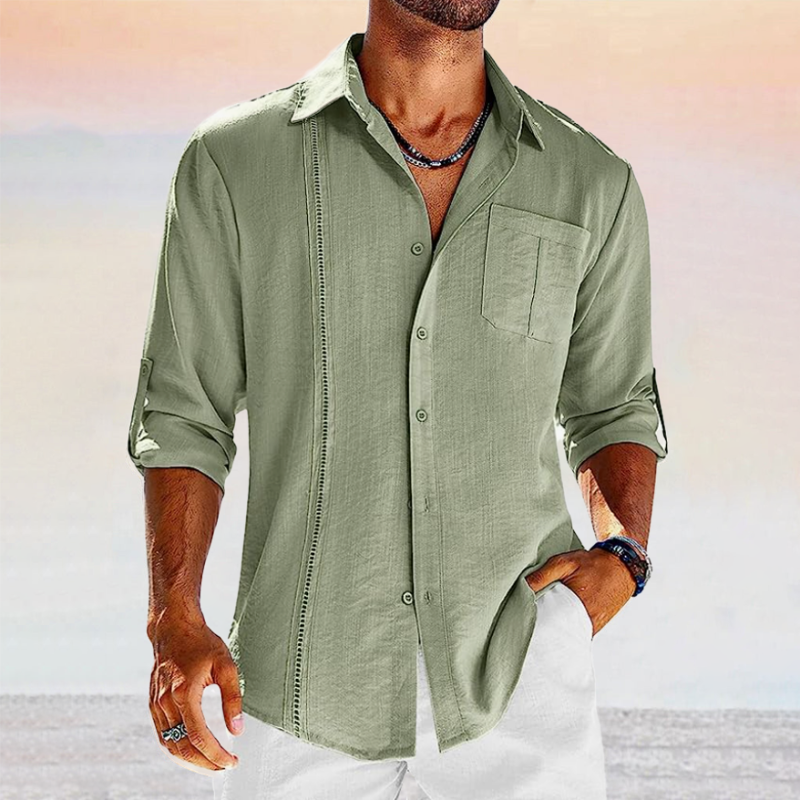 Men's Long Sleeve Casual Shirt With Decorative Stitching Detail