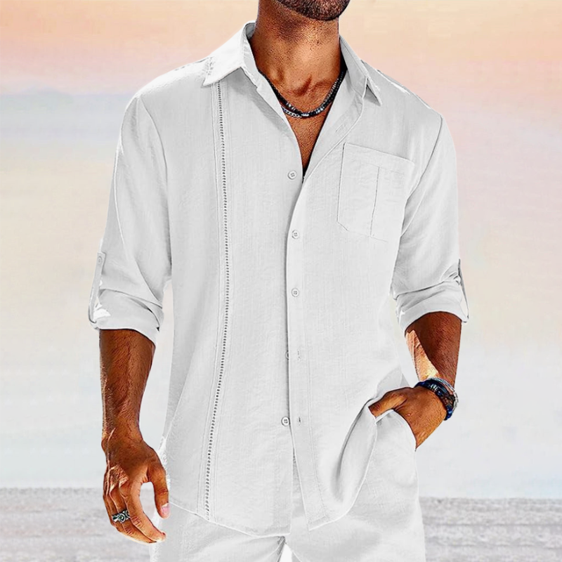 Men's Long Sleeve Casual Shirt With Decorative Stitching Detail