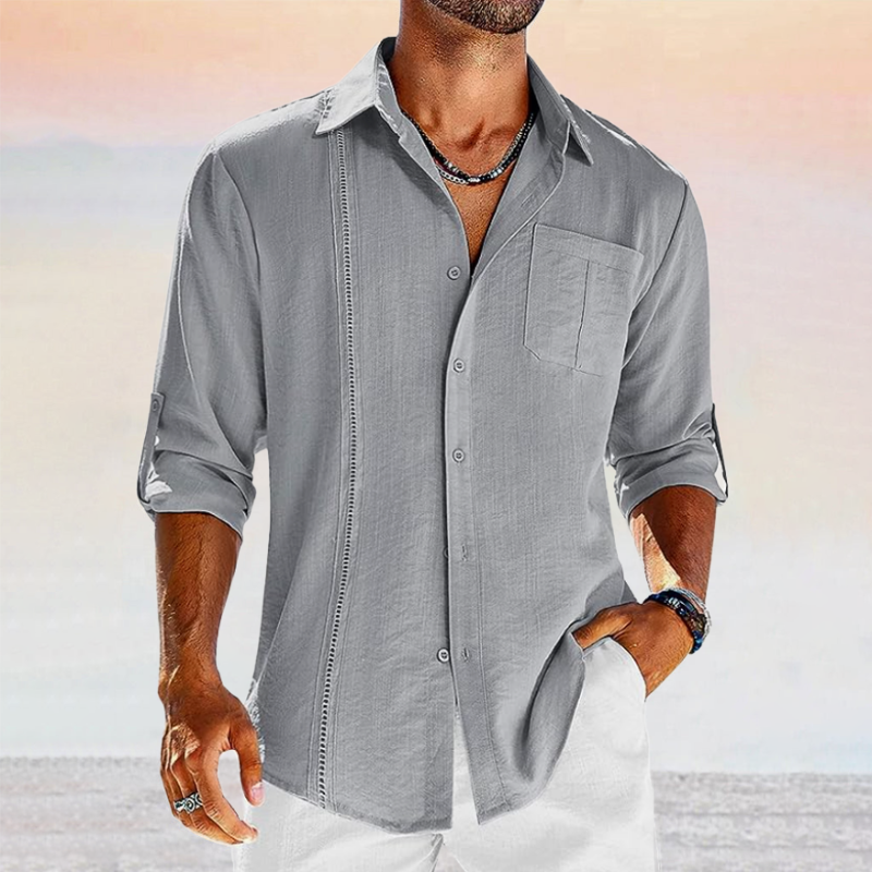 Men's Long Sleeve Casual Shirt With Decorative Stitching Detail