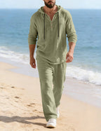 Men's Hooded Lounge Set With Henley Top And Relaxed